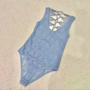 Topshop Baby Blue Lace Up Bodysuit